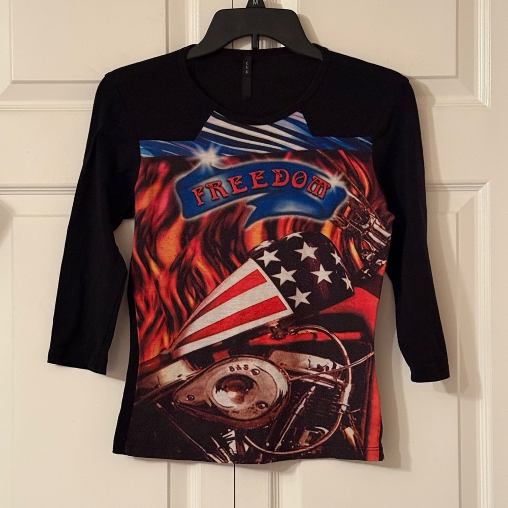 Black Freedom Motorcycle 3/4 Sleeve Shirt